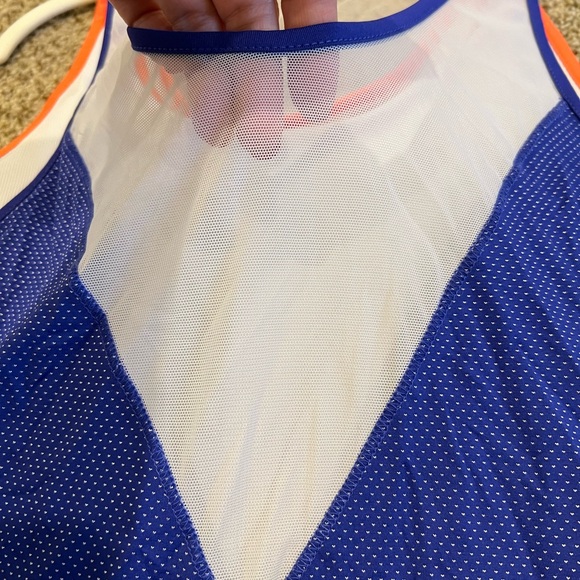 Lucky in Love ladies athletic tank top. Royal blue & white w orange detailing. - Picture 9 of 11